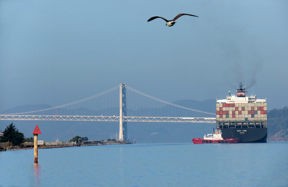 Container Ship and Bay Bridge